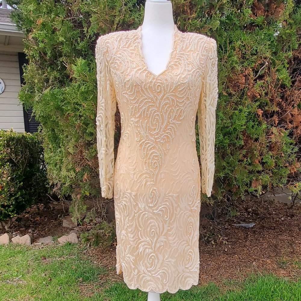 Vintage 90s Laurence Kazar Beaded Sheath Dress